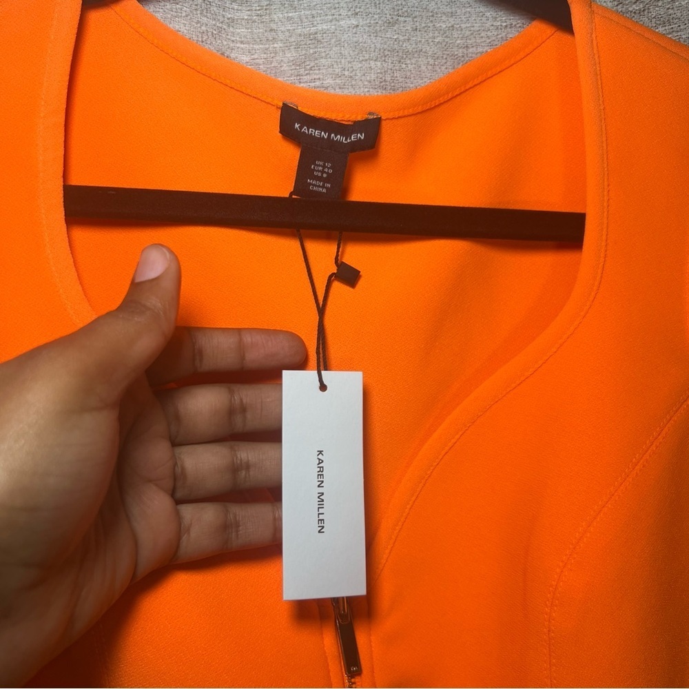 Karen Millen Neon Orange Figure Form Bodice Zip-Front Sleeveless Tank Top 8 - Picture 4 of 14